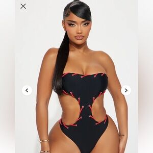 Fashion Nova Black and Red Cutout One Piece